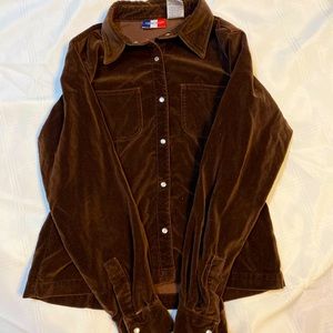 Brown button down top